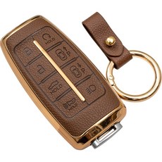 바이어블 현대 G70 G80 GV70 GV80 GV90 호환 TPU 스마트키 가죽 TPU 케이스 키링 키홀더, 8버튼 TL40, 진브라운