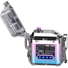 매드볼트 C타입 USB 충전식 투명 아크 전기 라이터 LED 플라즈마 캠핑 해루질 랜턴 겸용 방수 스파크 라이, 핑크블루, 1개