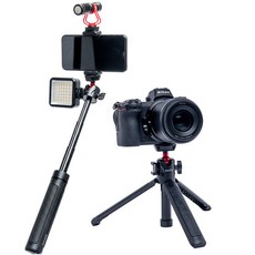 알파믹 브이로그 촬영 슈 마운트 셀카봉 스마트폰 길이 조절 미니 삼각대, 스마트폰 홀더 세트, 1개, 블랙, AMT2&AST7