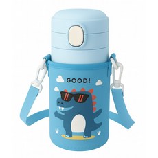 주닷 원터치 어린이 물병 유치원 물통 어깨끈 파우치 가방 세트, 1세트, 350ml, 스카이블루+스카이블루