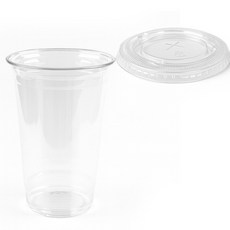 [컵뚜껑세트] 92파이22온스 투명 아이스컵 100개+뚜껑100개(국내 생산)/테이크아웃, 92파이 22온스 투명컵 100개+평뚜껑100개, 1개