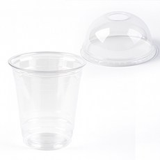 [세트] 국내생산 92파이 14온스 투명 아이스컵+뚜껑 세트/테이크아웃, 92파이14온스컵100개+92파이 돔뚜껑100개, 1세트