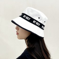 마크그린 NY 골프 레터링 여성 골프 버킷햇 벙거지 모자, 화이트, 1개