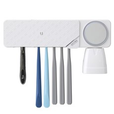 유토렉스 프리미엄 더블케어 칫솔 살균기 벽걸이 UV + 히팅 건조기 소독 양치컵, 화이트