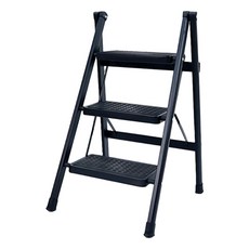 핫버튼 튼튼한 접이식 스텝 스툴 사다리, 3단, 블랙, 블랙