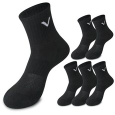 발렌티노크리스티 남자 V 면 95% 하프 메쉬 쿠션 스포츠양말 중목[이중 바닥 쿠션 + 발등 망사], 흑색(Black)_6켤레