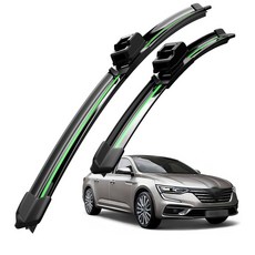 호환 르노코리아 SM6/더뉴 SM6 2016-2025 와이퍼 초발수 저소음 자국 없음 전면 와이퍼 블레이드 2종 세트, 초록색