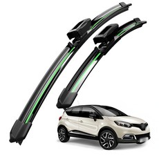 호환 르노코리아 QM3/뉴 QM3 2013-2020 와이퍼 초발수 저소음 자국 없음 전면 와이퍼 블레이드 2종 세트, 초록색, QM3 2013-2016