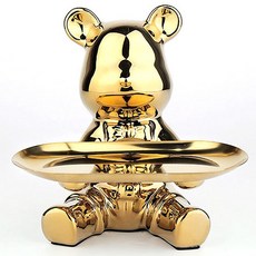 인테리어 세라믹 유광 곰돌이 트레이 저금통 보관 소품, 골드