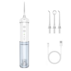 별의 바다 대용량 위생적인 신축식 구강세정기 건강한 구강관리 물치실 + 팁 3개+ 휴대용 파우치, 화이트 텔레스코픽