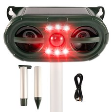 신품 두눈 강력 초음파 태양열 충전 야생동물 퇴치기 LED 경보음 kc인증 멧돼지 고라니 두더지, 1개