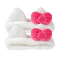 클래식아카이브 핑크 리본 고양이 헤어밴드 세안밴드, 1개, 화이트