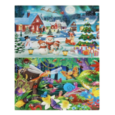 YD WORKS 크리스마스마을+ 곤충나라 100피스 1+1 퍼즐세트 유아 어린이용 우든직소퍼즐 소근육발달 퍼즐, 크리스마스+곤충나라 세트, 1개
