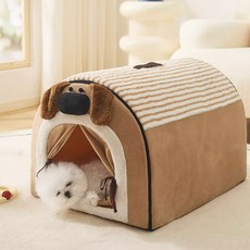 코팅블루 따뜻하고 포근한 극세사 펫하우스+쿠션 세트, 1개, 브라운 허쉬