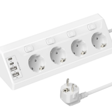 4구 납작멀티탭 고용량 고전압 c타입 여행용 사무실 코너 멀티탭, 2M 화이트