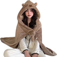 포근담 극세사 망토담요 따뜻한 카피바라 후드 겨울 담요, 1개, 브라운