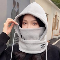 나니아 겨울 후드 넥워머 바라클라바 목도리 모자 +스마트 장갑세트, 연그레이, 1개