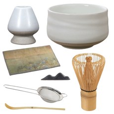 AOHAO 말차 도구 7PCS 세트 말차잔 차선 다선립 차시 필터 다건, 화이트, 1세트
