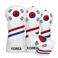 국가대표 태극기 헤드커버 4종세트 (드라이버 우드 유틸 일자퍼터), 화이트