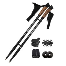 코르크 손잡이 베라솔 초경량 듀랄루민 6061 노르딕워크 등산스틱 2pc 1set, 블랙, 1세트