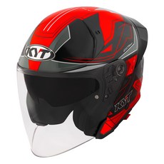 KYT TTR-JET 오픈페이스 가벼운 배달 헬멧 단색 그래픽 데칼 입문 오토바이 KC 인증, L [57-59mm], LED 블랙/레드