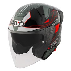 KYT TTR-JET 오픈페이스 가벼운 배달 헬멧 단색 그래픽 데칼 입문 오토바이 KC 인증, L [57-59mm], LED 블랙/그레이