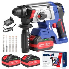 NANWEI 초고출력 고출력 무선 함마 드릴 리튬이온 브러시리스 충전 전동 햄머 파괴함마 쁘레카 공구 풀세트, 고급형 함마드릴+4.0AH배터리2개
