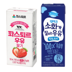 [베스트 혼합구성 ] 파스퇴르 딸기우유 12 + 덴마크우유 락토프리우유 12, 24팩, 190ml