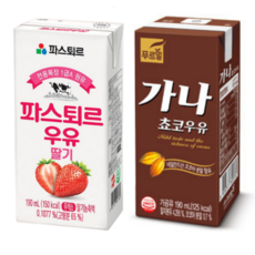 인기우유 혼합구성 파스퇴르 딸기우유12 푸르밀 가나초코12, 24팩, 190ml