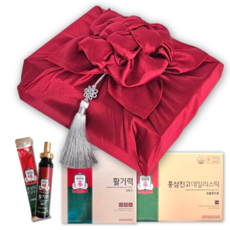 정관장 홍삼정 활기력 + 홍삼진고 데일리스틱 고급 예단 보자기 포장 쇼핑백 선물세트, 1세트, 520ml