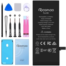 For iPhone 6S 배터리 대용량2340mAh 증가 폭36.4% 616-00033배터리 한국어 설명서 KC인증 Li-ion Battery (For Tool), 1개, iPhone 6S 대용량 배터리，분해 도구 포함