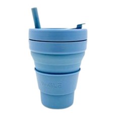 옵티머스 접이식 휴대용 실리콘 텀블러+빨대세트, 1개, 475ml, 블루