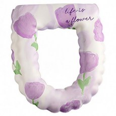 오릴리 화장실 도톰한 꽃무늬 캐릭터 변기시트 소프트한 EVA 방수 쿠션 6종 모든 변기타입, 파스텔 바이올렛 블룸, 1개