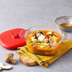 글라스락 전자레인지용 간편 쿡 용기 1.25L, 레드, 1개