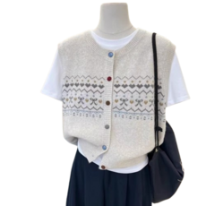 스윗하우스리 여성 여자 라운드넥 니트 패턴 조끼 베스트