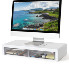 360도 회전 모니터 받침대 수납형 키높이 컴퓨터 스탠드, 화이트, 1개