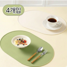 오브렌 플래티넘 실리콘 방수 식탁매트, 2개, 40cmx27cm, 말차그린,오프화이트