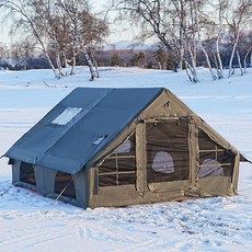 4-8인용 인플레이터블 캠핑 텐트 - 퀵설치 에어텐트 4계절 방수 휴대용 아웃도어 텐트 (스토브 잭 포함) 메쉬 창문 & 도어 초대형 캐노피 리빙룸 설계로 캠핑 및 야외 활동, 12 square meters, 카키색