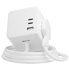 바우토 납작 큐브 고용량 멀티탭 콘센트 3구 usb 4000W, 1개, 화이트, 2m