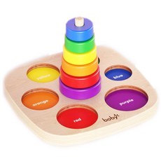 몬테소리 원목 레인보우 페어링 젠가 타워 교구 유아 아동 가베 소근육 토들러 장난감, 1개