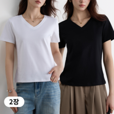 하바우 1+1 쫀쫀한 루즈핏 브이넥 이너 반팔 티셔츠 빅사이즈까지