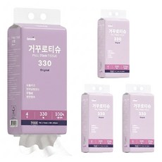 루넬 거꾸로티슈 330 대용량 프리미엄 대나무 화장지 저먼지 4겹 벽걸이형 휴지, 3개, 330매입