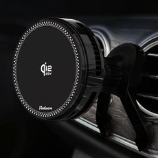보듀엔 QI2.2 25W 초고속 냉각 맥세이프 차량용 핸드폰 무선충전 거치대 VC PRO 송풍구형 + 대시보드 + 자석링, 리치블랙