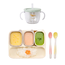 릿첼 이유식 첫걸음 올인원 세트, 1세트, 소프트이유스푼세트,아스타첫걸음빨대컵(민트), 흡착식판세트(아이보리)