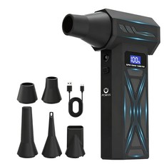 P70 4단계 터보 제트 블로워 무선 에어건 초고속 130 000RPM LED 조명 & 배터리 잔량 표시 휴대용 포켓 사이즈 캠핑/자동차 세차/청소용, AC2506P70, 블랙