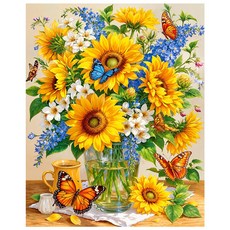 서은이네 보석십자수 캔버스형 DIY 비즈 십자수 40x50cm, 1세트, RR-01해바라기
