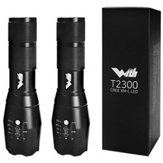 [WITH] 2 000배 줌 초강력 LED 라이트 T2300 손전등 랜턴, 2개