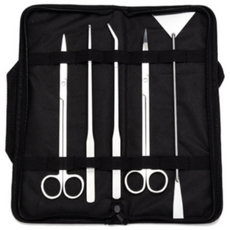 Jenowin 不鏽鋼水草鑷子剪刀平砂器5件組 銀色 + 收納袋套組, 1套