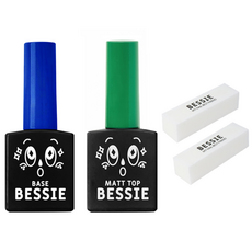 BESSIE 美甲基底膠+封層膠+拋光塊組, 底膠、啞光頂膠、磨砂塊, 1套