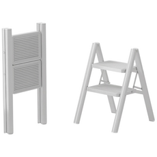 BILIMO 가정용 접이식 다용도 계단식 튼튼한 A형 스툴 사다리, 1개, 화이트